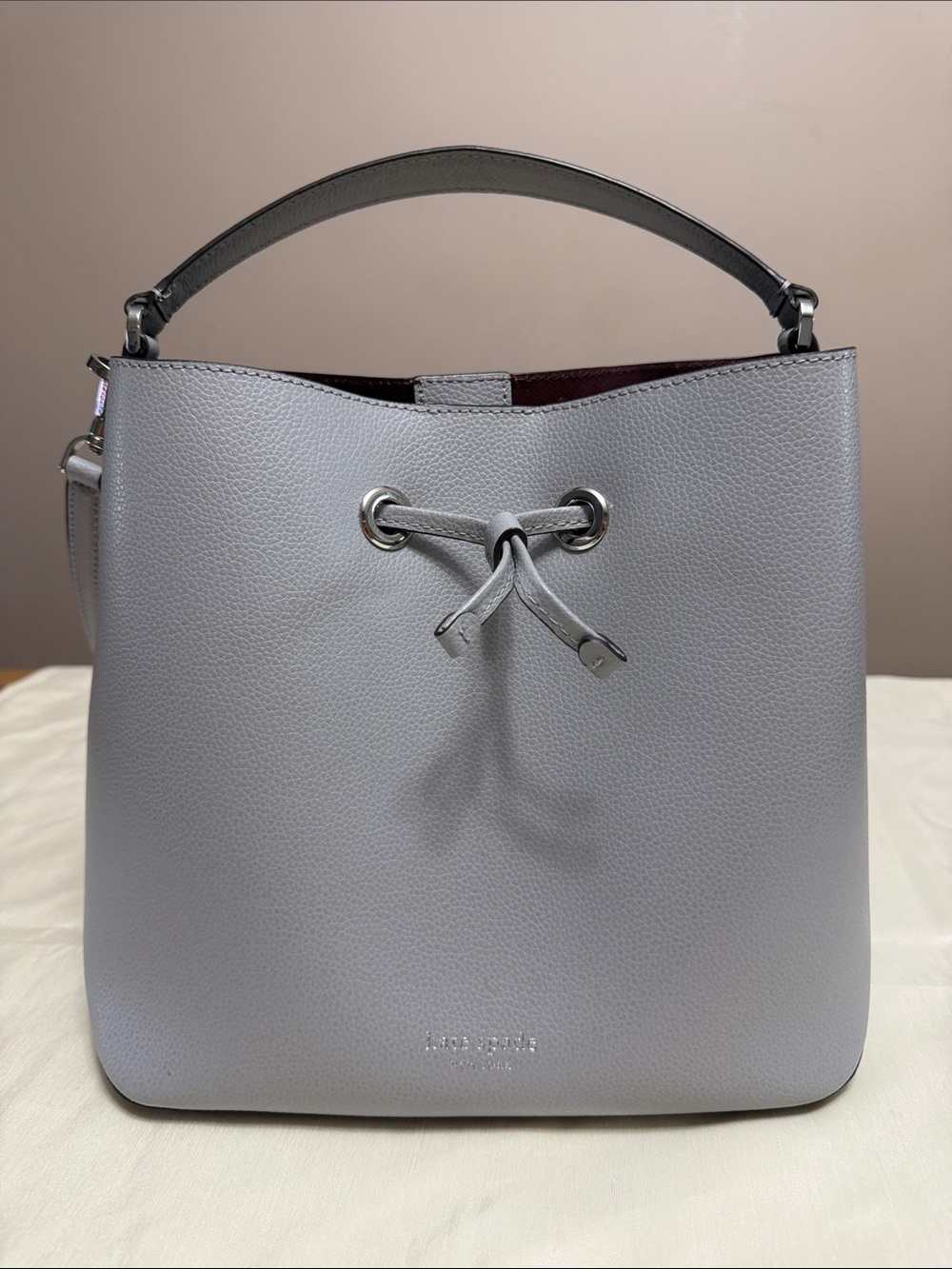 Kate Spade Eva Bucket light Gray Drawstring  Bag